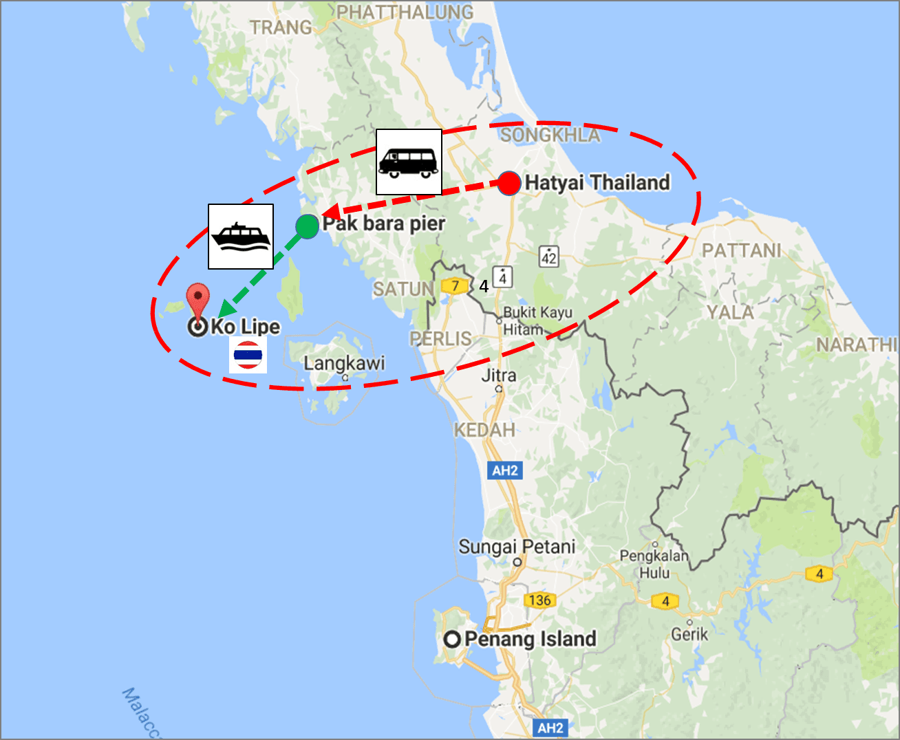 hat Yai to Koh Lipe map hat Yai to Koh Lipe map