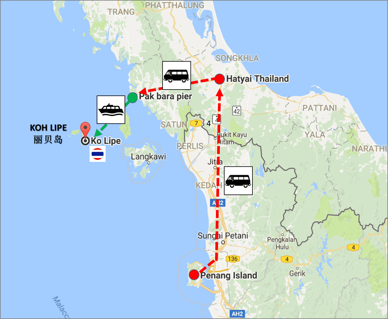 penang to Koh Lipe map penang to Koh Lipe map